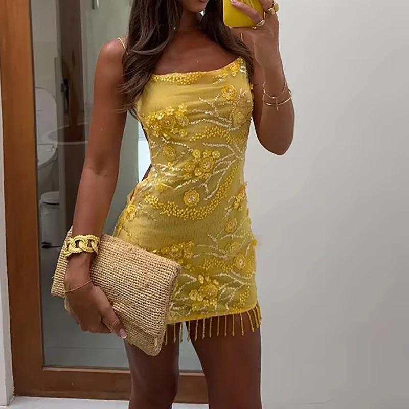 Flower Embroidery Camisole Beach Dress Seaside Party Backless Hollow Out Women Dress Fashion Off Shoulder High Waist Mini Dress - view 5