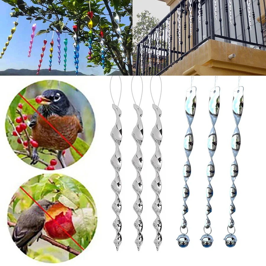 1-8Pcs Bird Repellent Reflective Rods 30cm Scare Birds Repeller Wind Spiral Rotating Rod Hanging Ornaments for Home Garden