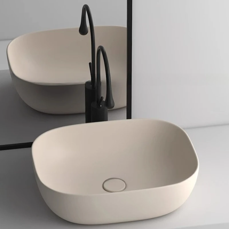 Simple Ceramic Smooth Surface Washbasin Wear-resistant Matte Cream Style Convenient Clean Bathroom Sink Durable Bathroom Fixture