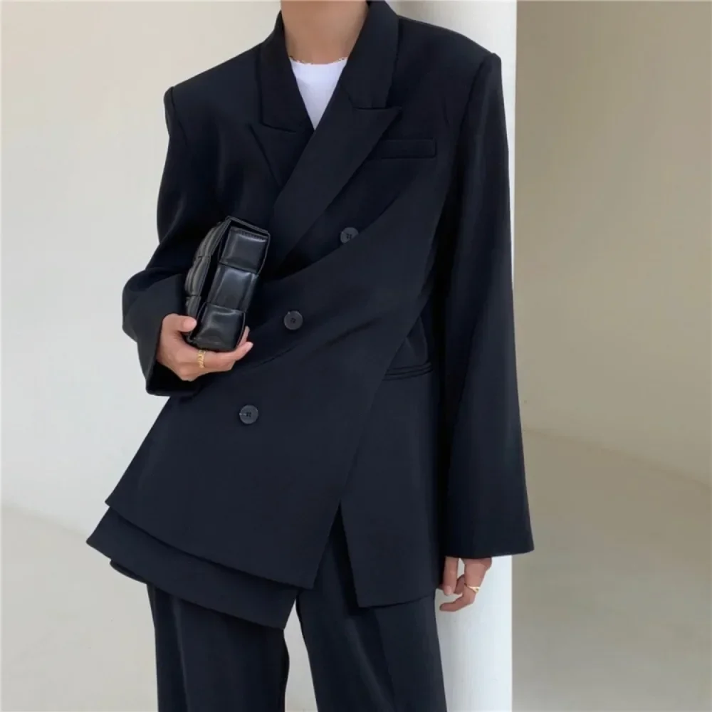 Double Breasted Long Sleeve Loose Blazers Women Comfortable Commuting Office Lady Adroit Notched Simple Korean Style Spring Chic