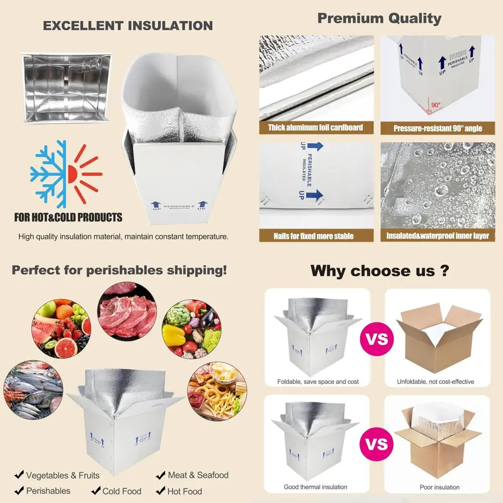 

4-Pack Insulated Shipping Boxes with Aluminum Foil Liners for Cold Chain Perishables