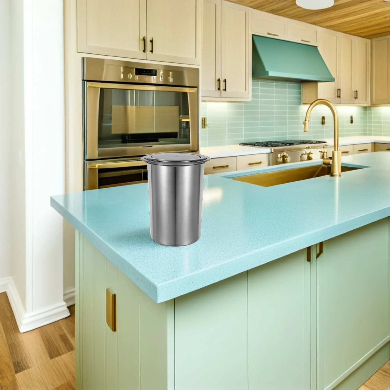 

1Set Countertop Trash Can with Swing Lid Built-in Stainless Steel Garbage Bin for Kitchen Bathroom Hotel Efficient Waste
