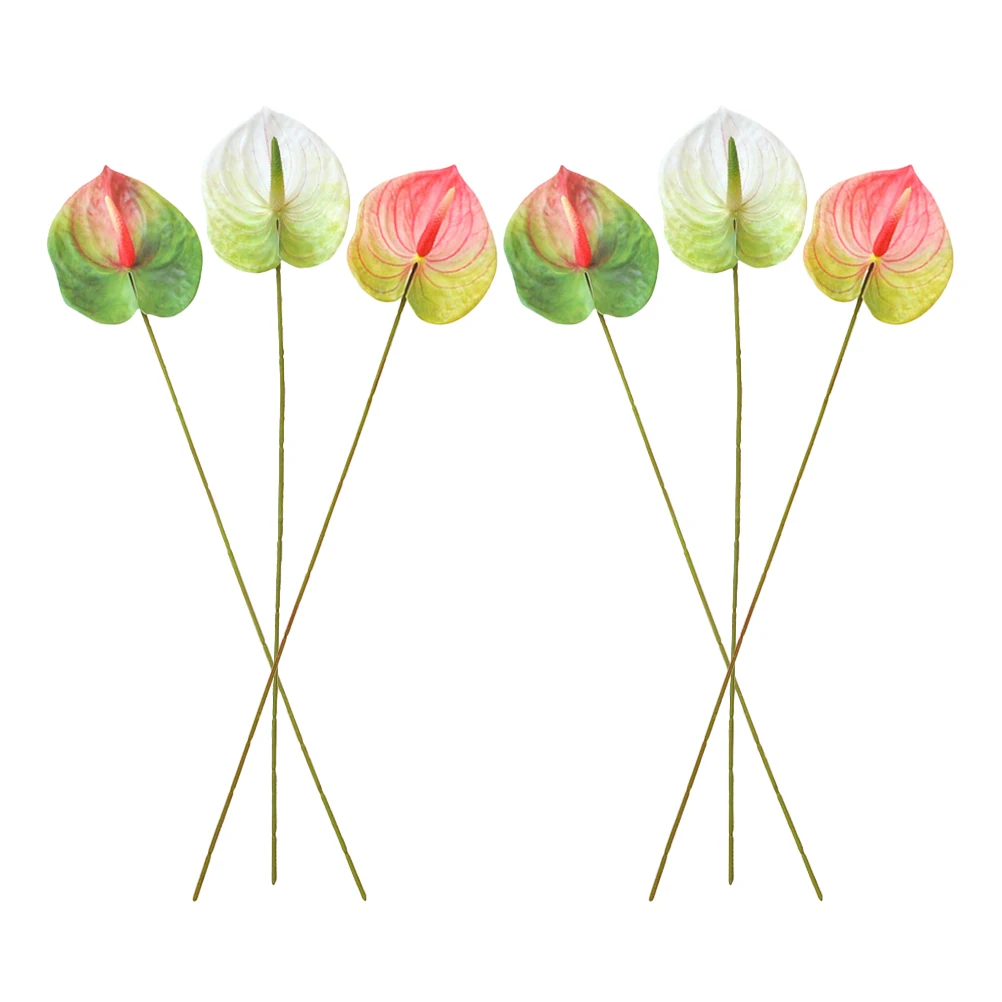 

6pcs Artificial Anthurium Flower Bouquet Faux Decorative RedFlowers for Living Room Bedroom Wedding Party Centerpiece