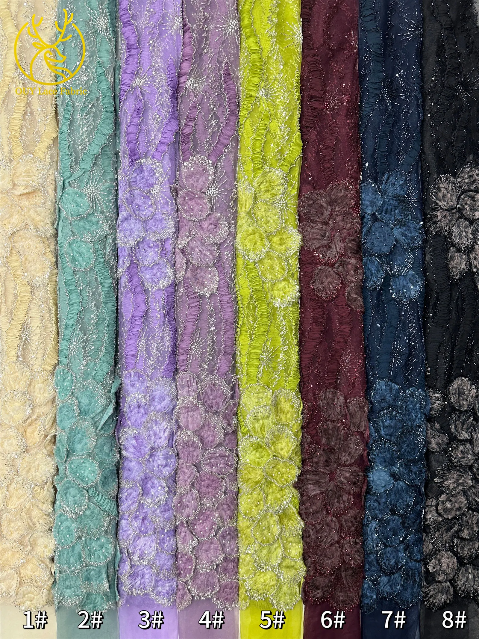 3D Mode Französisches Hochzeitskleid Mesh-Stickerei Pailletten Spitzenstoff Afrikanischer Nigerianischer Perlen-Spitzenstoff Brautkleid Partykleid – Detail 26