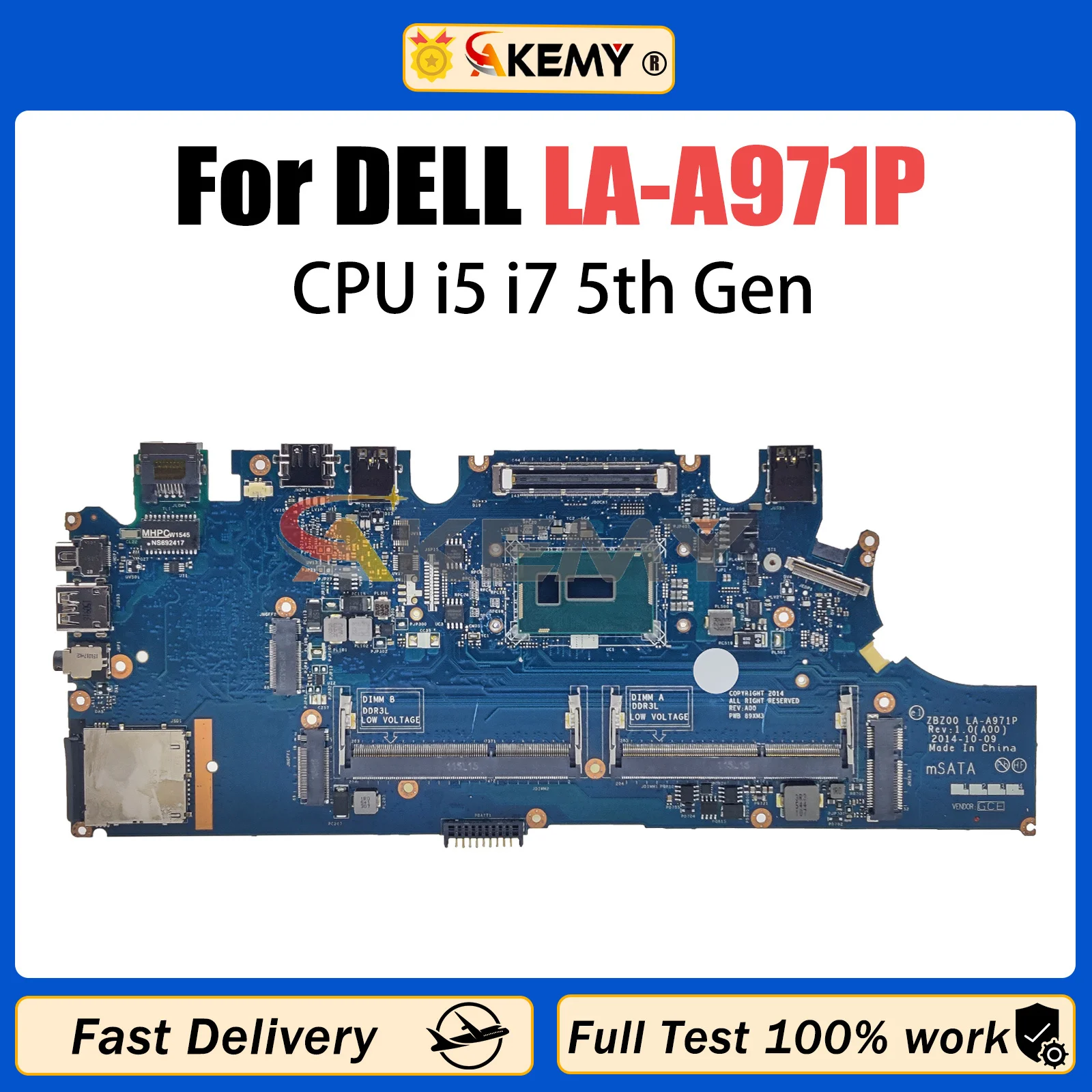 

AKEMY LA-A971P Notebook Mainboard For DELL Latitude E7250 Laptop Motherboard With i5-5300U i7-5600U CPU CN 0G9CNK 0TPHC4