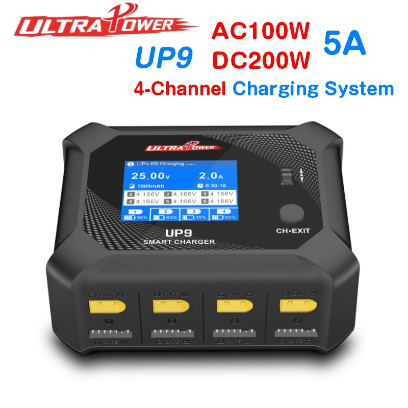 ULTRA POWER UP9 التيار المتناوب 100 واط تيار مستمر 200 واط IPS LCD أربع قنوات الذكية Blance شاحن مفرغ ل 1-6S يبو/LiHV/LiIon/بطاريات معمرة