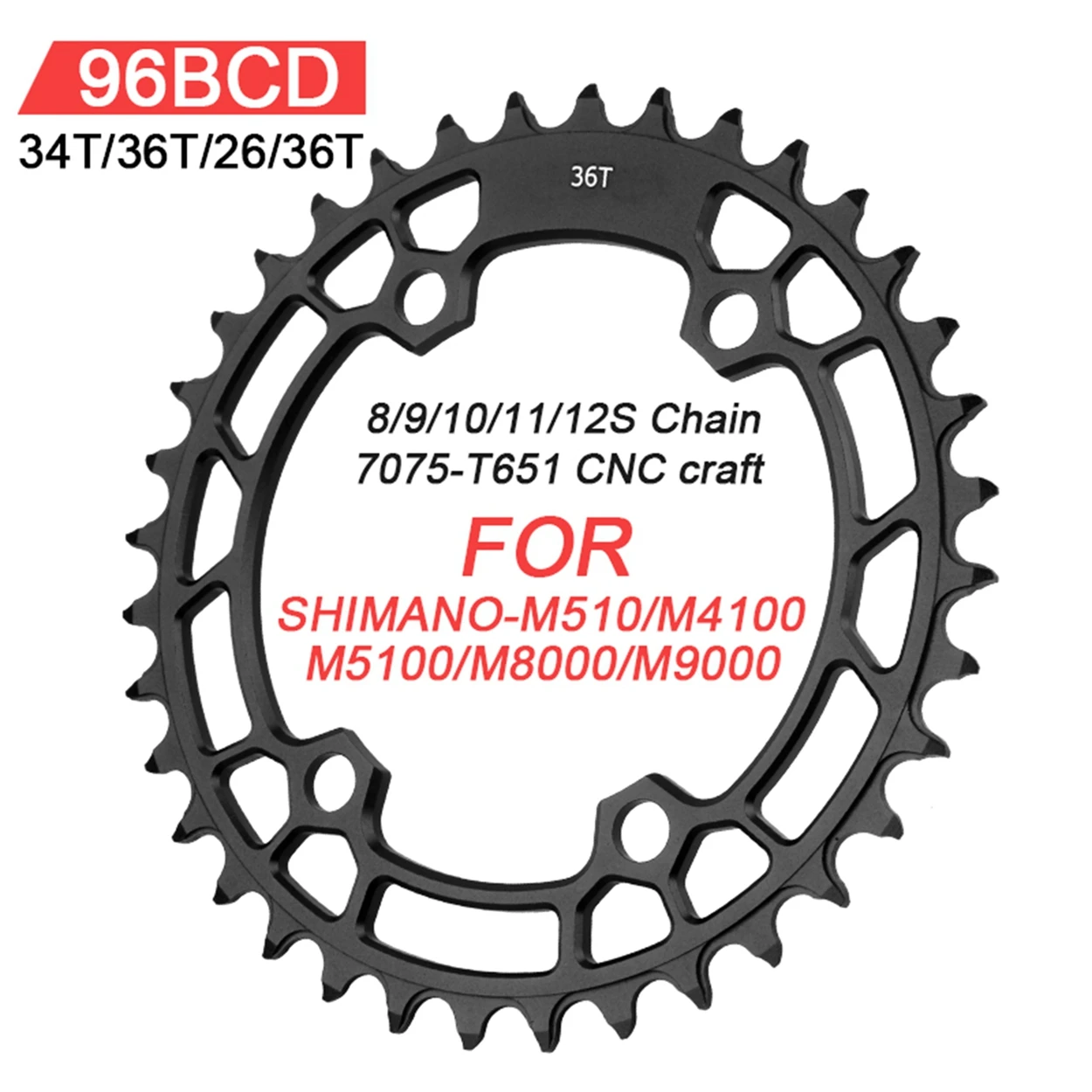 WUZEI MTB Bicycle Chainring 96 BCD Mountain Bike Chainwheel 12S 11S 10S 34T 36T 38T Sprocket for Shimano MT510 M5100 M7000