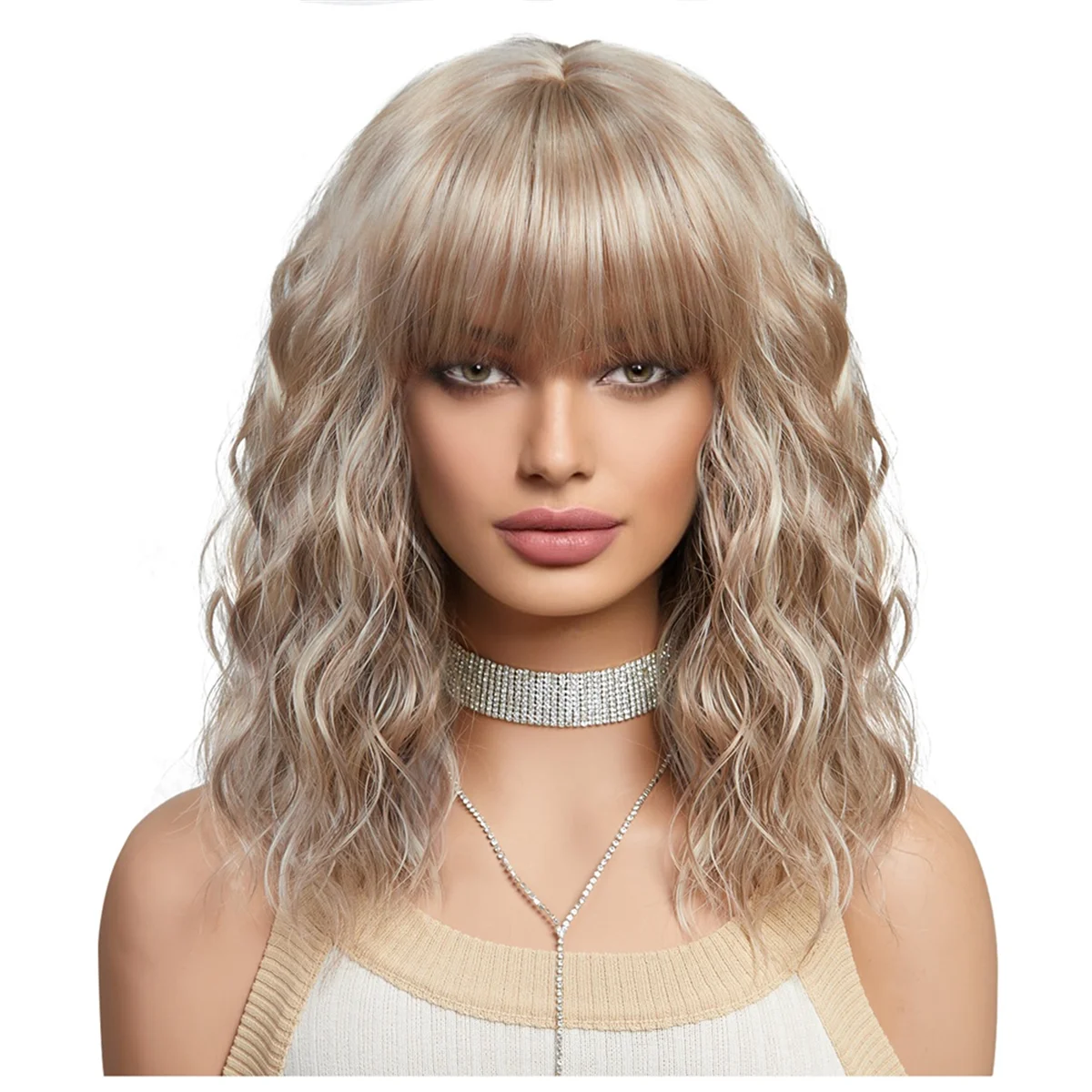 ETRT Short Curly Ash Synthetic Wigs Blonde Hair Wigs for Women Daily Cosplay Natural Wig-B