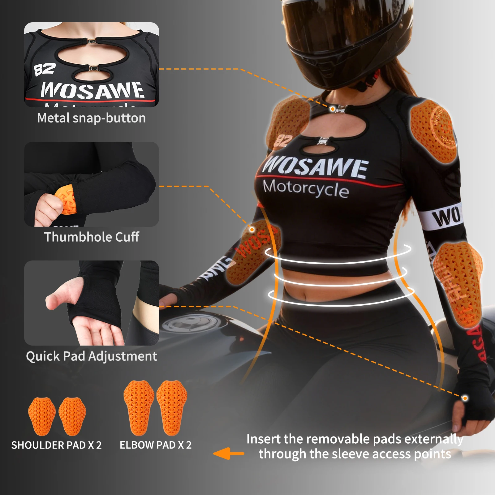 WOSAWE Women's Motorcycle Jacket High Elastic Breathable Motorcycle Long Sleeve Shirt With Shoulder Elbow Pad