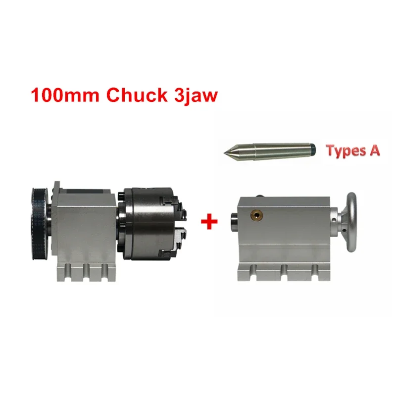 100mm 3-Jaw Chuck Rotary A Axis 4th Axis Tailstock MT2 for CNC Router Engraving and Milling Machine