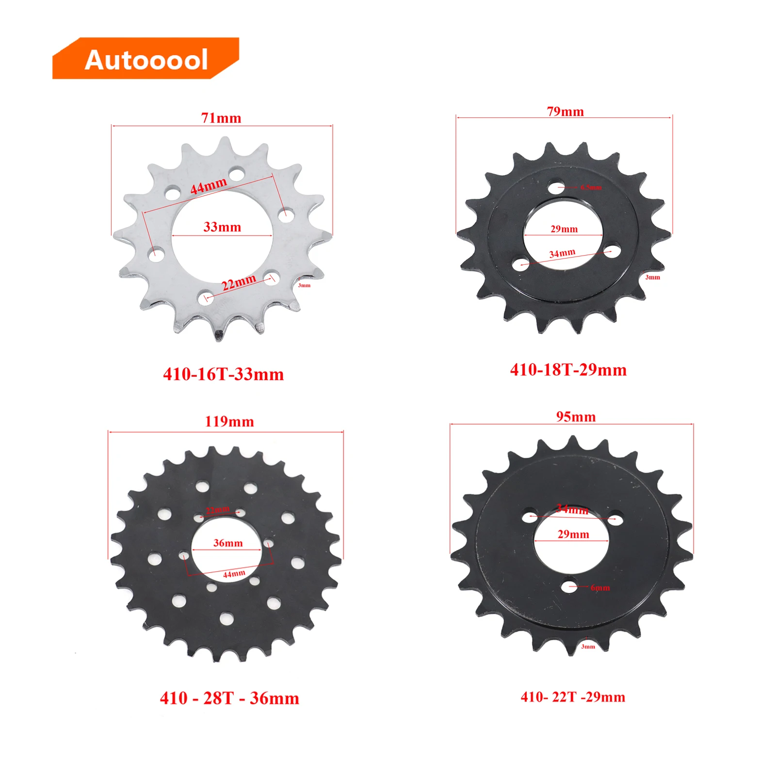 Motorcycle 410 Chain Plate 16T 18T 22T 28T Sprocket 18/22 Tooth Transmission Gear Fit For Electric Scooter Bicycle Bike Parts