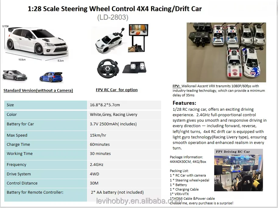5.8G FPV 1080p FHD 30m Remote Controlled Racing Simulator POV of Driving RC Cars with USB Cable and Batteries