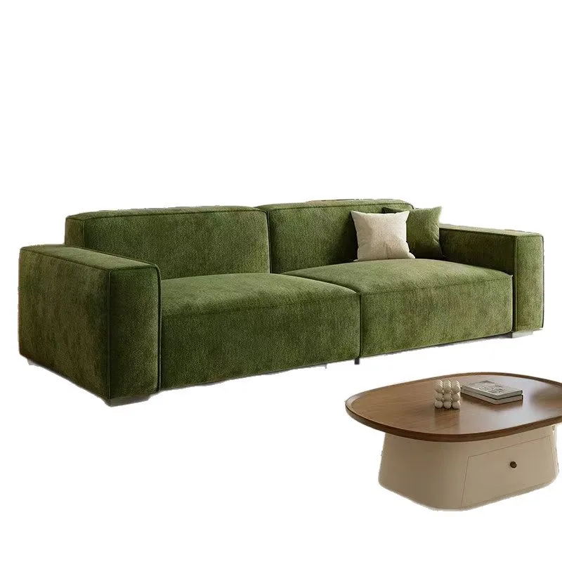 avocado green, tofu block sofa, chenille suede wear-resistant, modular splicing, small apartment