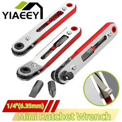 Mini Ratchet Wrench Screwdriver 1/4 Bit Angled Adapter Drive Socket Hex Bit Dual-Drive Head Ratchet Wrench Adjustable with Bit