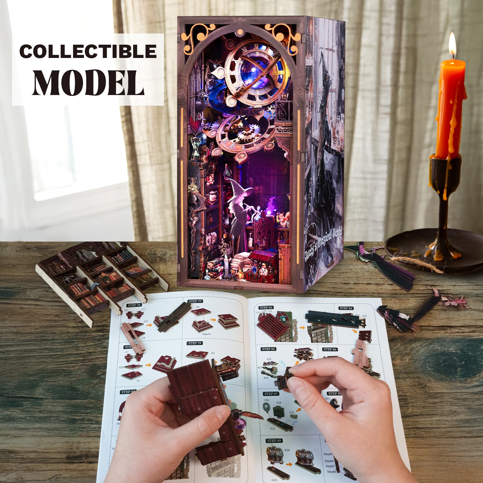 DIY Boekenhoekje Houten Miniatuur Model Kits Judy's Magische Wereld Boekensteun 3D Puzzel met LED Licht voor Vrienden Verjaardagscadeautjes