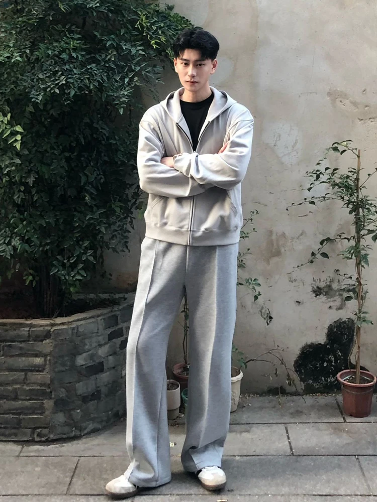 ey American Sle Pantalon de survêtement à jambe droite lourde pour hommes Sports d'hiver Fitn Loose Suspendu Taille jusqu'à Minceur Long Trou...