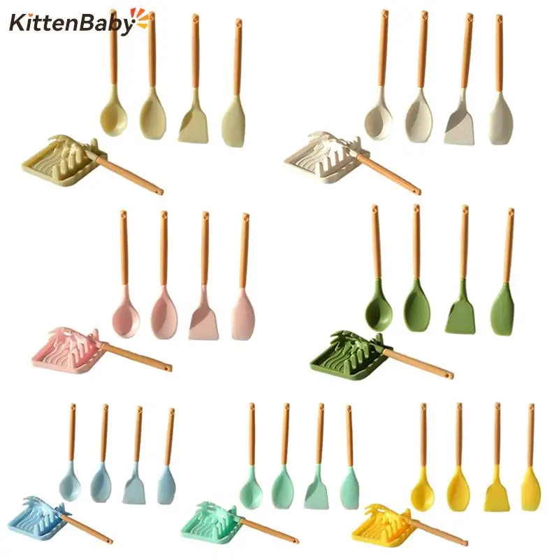 1/6 1/12 Dollhouse Miniature Pot Spatula Spoon Squeegee Frying Shovel with Holder Tray Kitchen Kitchenware Model Decor Toy Set