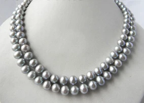 free shipping  AA Nature 2Strands 18'' 8-9MM Gray Round Freshwater Pearl Necklace