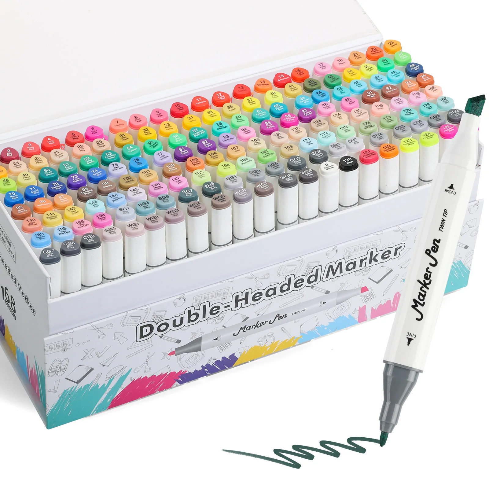 

168 Colors Dual Tip Professional Art Markers for Adult Coloring Books, Drawing, Illustration, Back to School Christmas Gifts