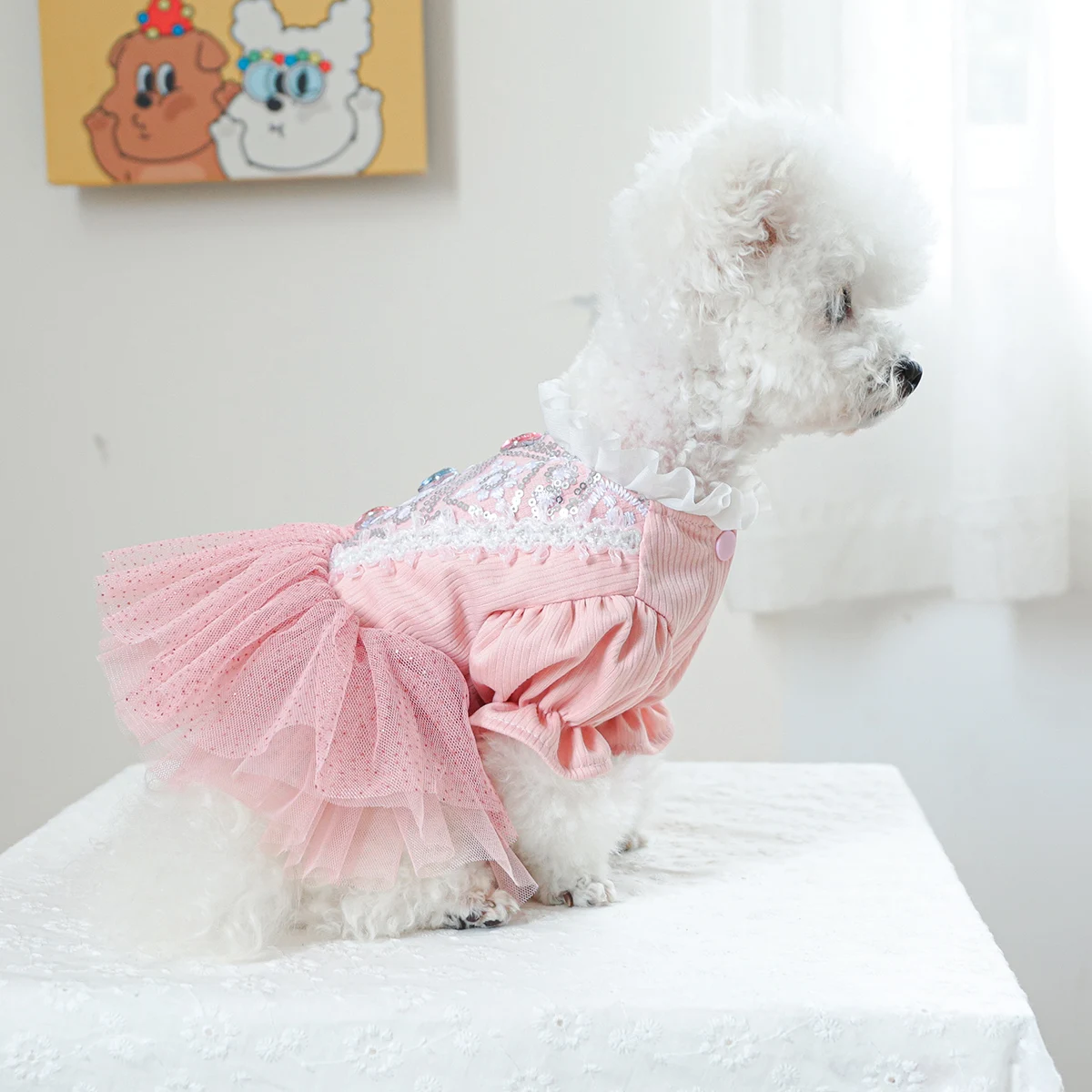 1PC Pet Clothing Spring and Autumn Pink Love Dress Wedding Princess Dress Suitable for Small and Medium sized Dogs