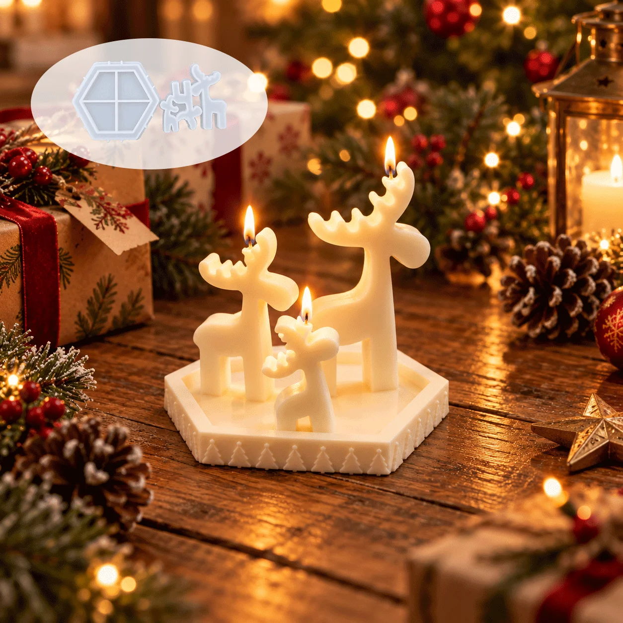 3-piece deer ornament Christmas tree edge plate silicone candle mold set DIY aromatherapy wax epoxy gypsum Christmas decoration