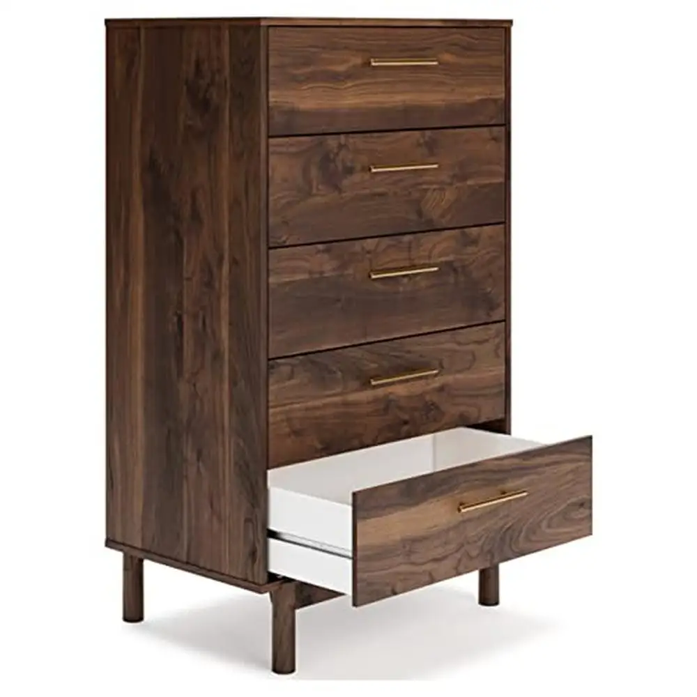 Contemporary 5 Drawer Chest Dark Brown Engineered Wood Rustic Storage Organizer