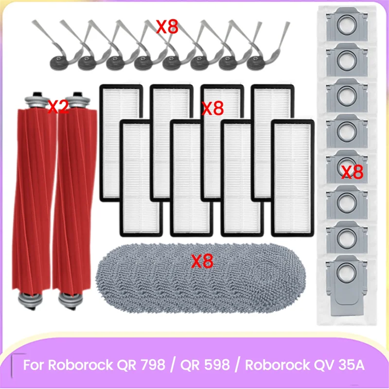 Kit de accesorios para aspiradora ABVI-34 piezas para Roborock QR 798 / QR 598 / QV 35A: incluye cepillos, filtros, paño de fregona y Dus