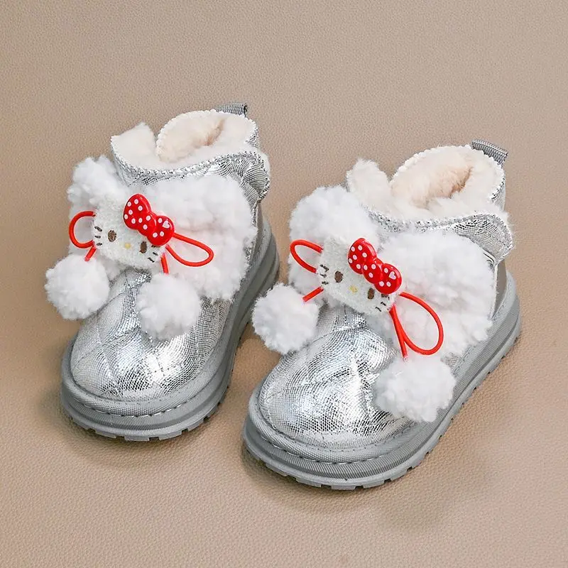 مرحبا كيتي الشتاء الأطفال أحذية سانريو Kawaii الاطفال الكرتون فتاة زائد القطن أحذية النساء الدافئة قصيرة التمهيد الطفل زلة الأحذية هدية #3