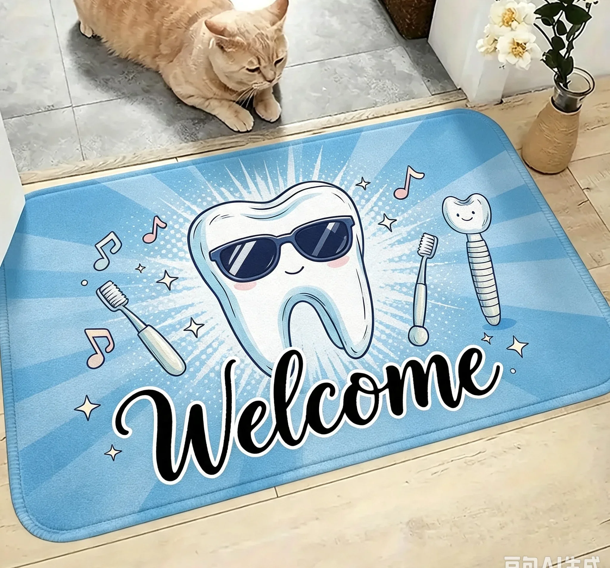 Sunglasses Tooth Music Note Sparkle Trendy Doormat For Modern Entrance Fun Vibe Durable Outdoor Floor Mat
