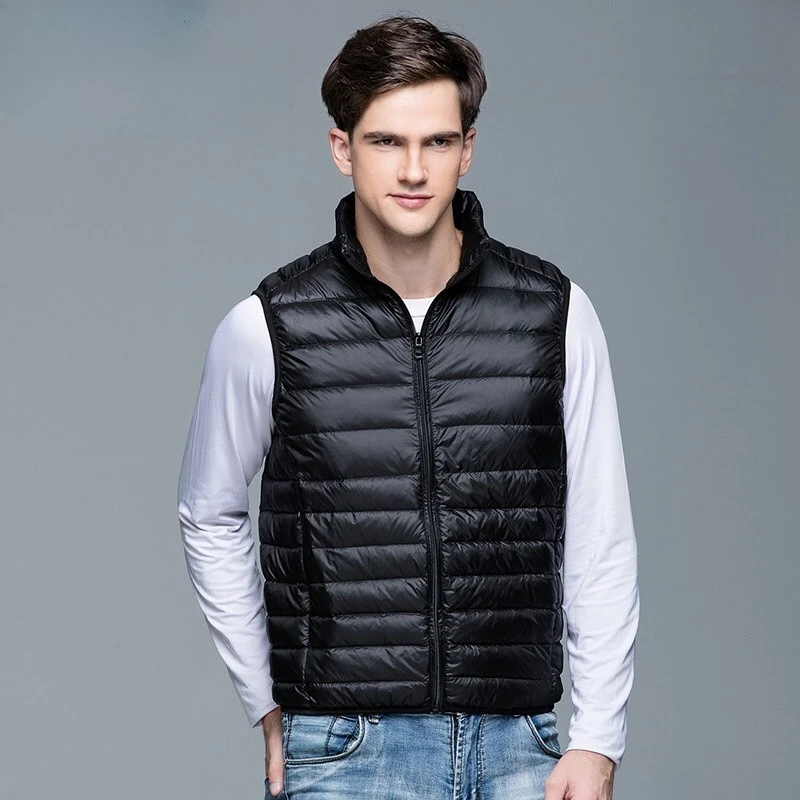 

Men's Standing Collar White Duck Down Vest - Lightweight Warm Casual Waistcoat High Quality Slim Fit Down Outerwear