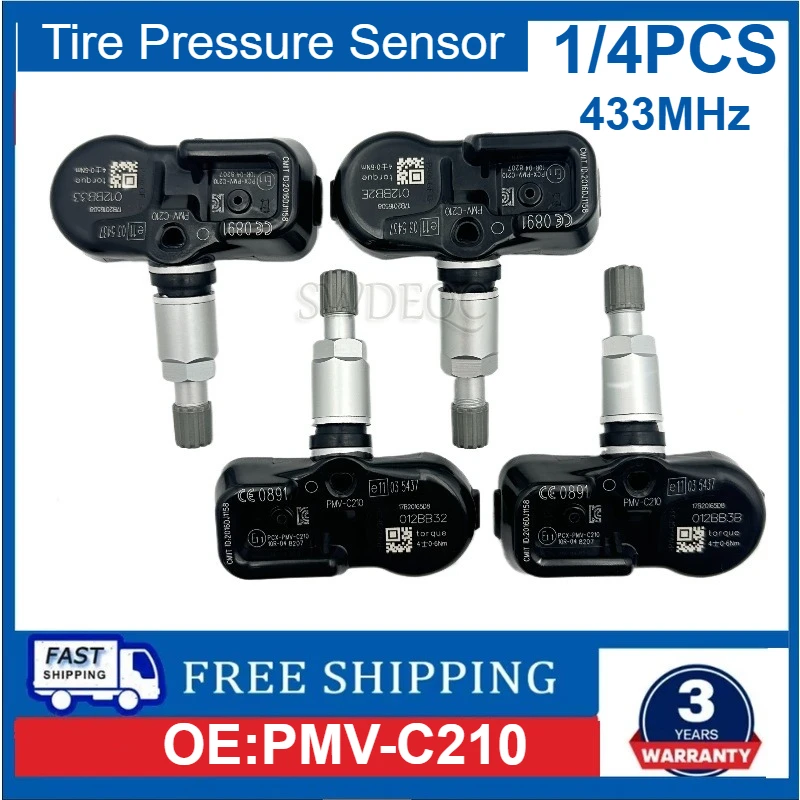 Tire Pressure Sensor PMV-C210 For Lexus CT ES LS RX Toyota Camry Corolla Hiace Prius Venza Yaris Hiace TPMS Sensor 433MHz 1/4PCS