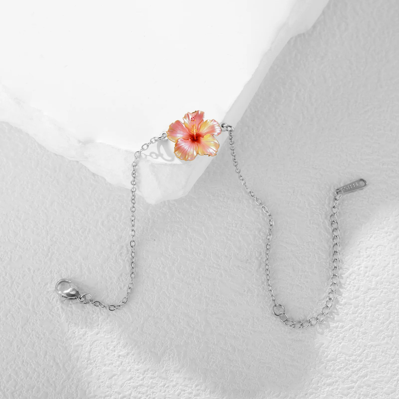 Women's Gold Plated Pink Hibiscus Flower Bracelet
