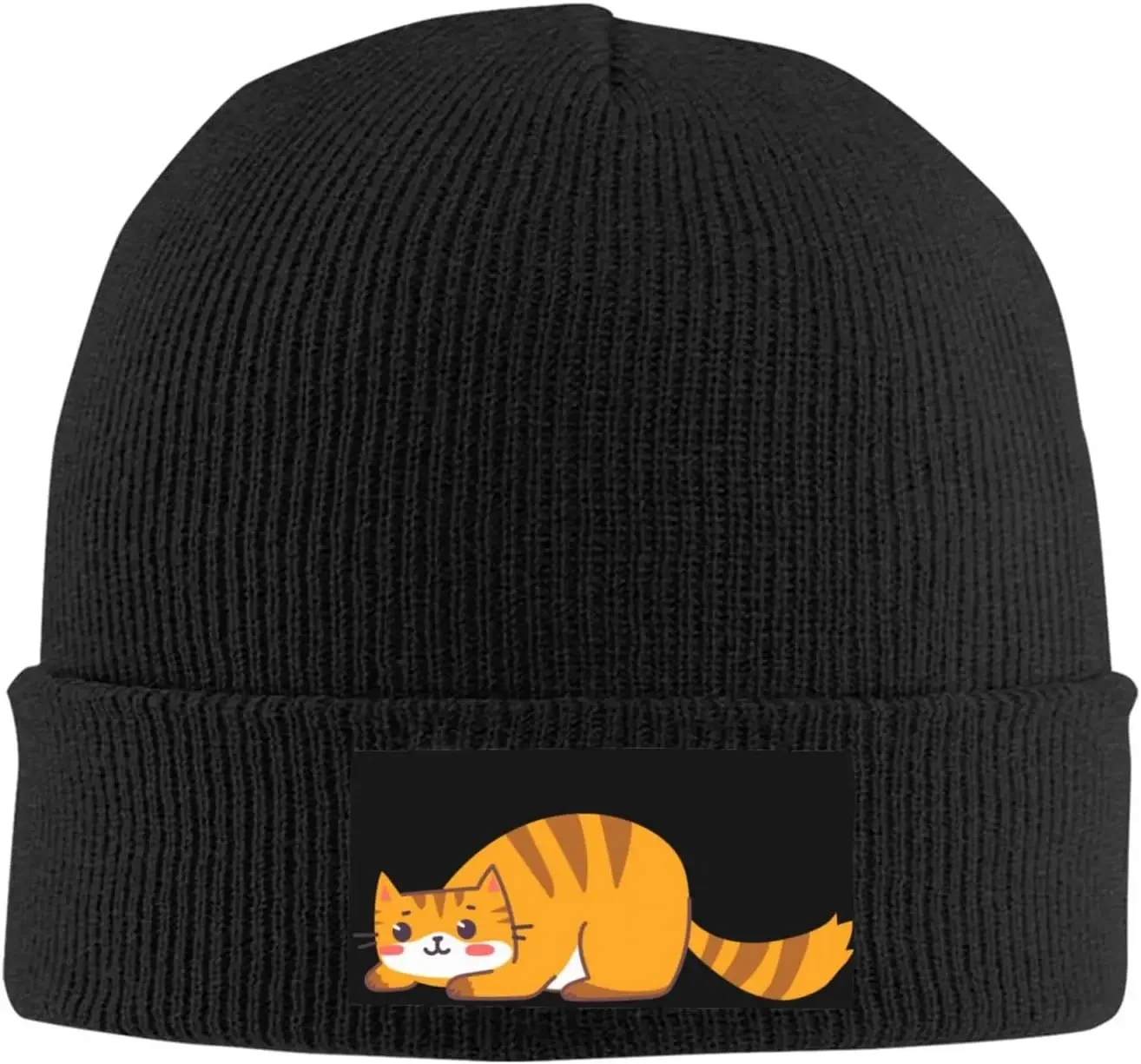 Cute Cartoon Yellow Cat Funny Beanie for Men and Women Acrylic Fiber Winter Soft Cozy Warm Stretch Thick Trendy Beanies Hats