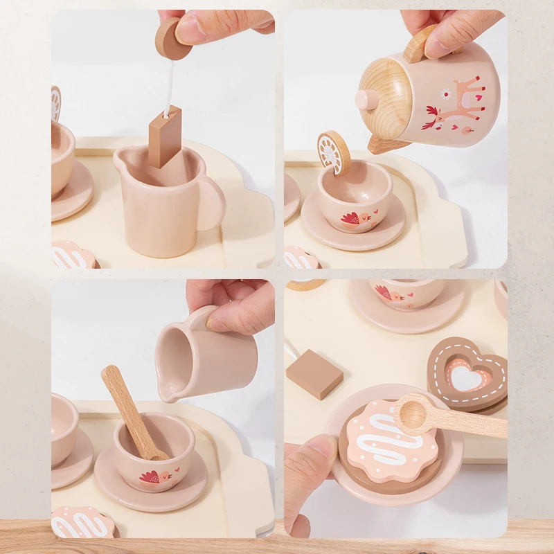 Houten gesimuleerde afternoon tea dessertketel voor kinderen Keukenservies Speelset voor fantasiespel een feestelijk cadeau voor kinderen