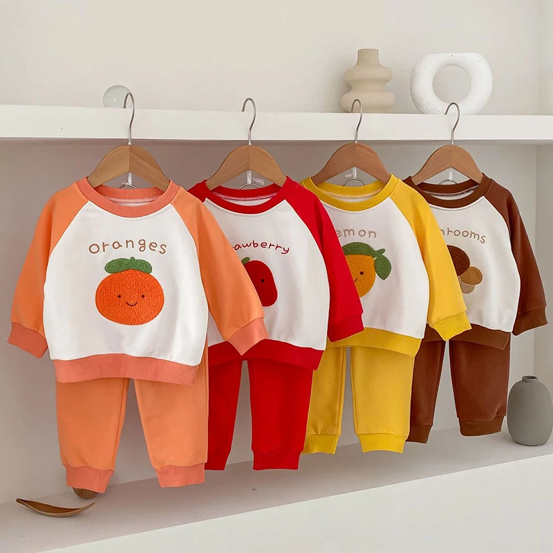 

Spring New Baby Clothing Candy Color Cotton Kids Boys Girls Clothes Autumn Loose Tracksuit Pullovers Tops+ Pants 2PCS Sets