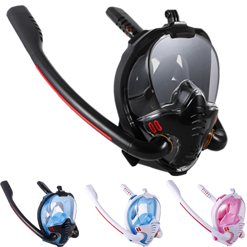 

New High Quality Full Face Snorkeling Double Tube Mask Silicone Full Dry Breathing Tube Large Frame Mask Diving Goggles