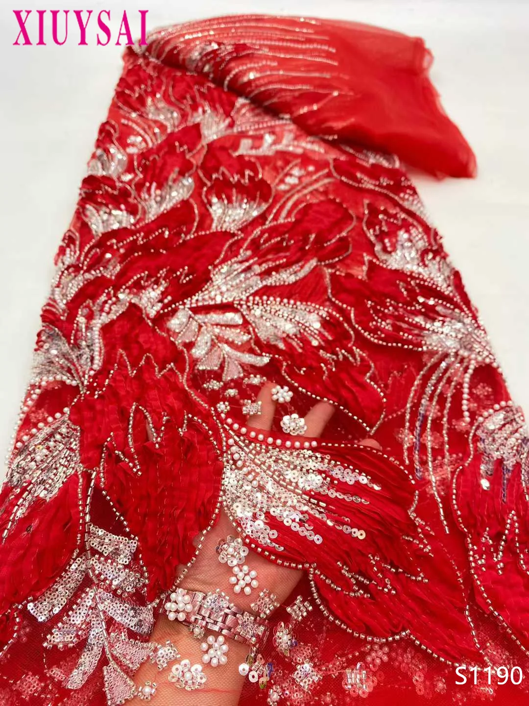 

High Quality African Sequins Beaded Lace Fabric 2026 French Embroidery Beads for Nigerian Wedding Dresses Sewing