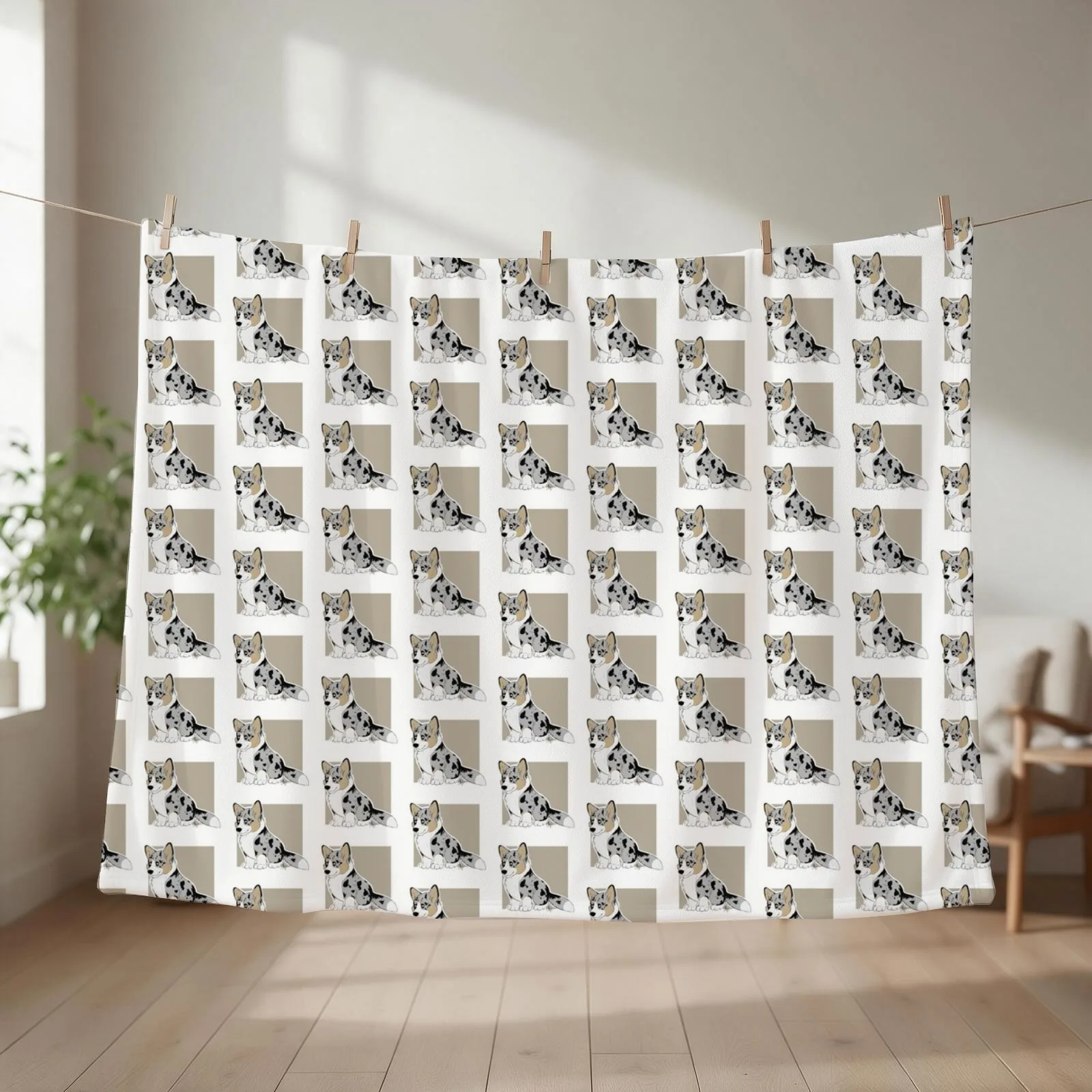 Blue Merle Cardigan Welsh Corgi Throw Blanket couch cozy soft plush fuzzy picnic outdoor blanket