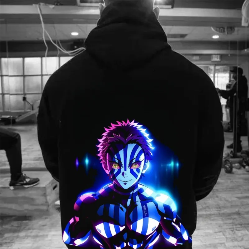 

Толстовка с капюшоном из японского аниме «Убийца демонов» Akaza&Rengoku Kyoujurou, осень/зима, Harajuku Y2k, топ с длинными рукавами для пар, для мужчин и женщин