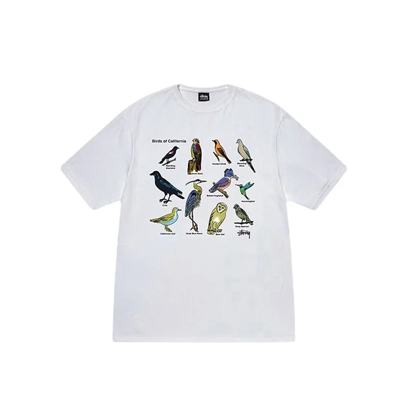 24 Creative Bird Print Round Neck Cotton Short Sleeve T-Shirt High Quality Fashion Explosive Trendy Unisex Harajuku