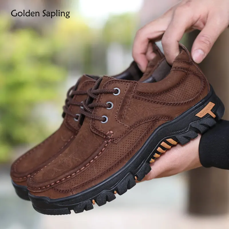 Golden Sapling Retro Men\'s Shoes Genuine Leather Fashion Flats Male Work Safety Loafer Men Casual Shoe Classics Outdoor Footwear