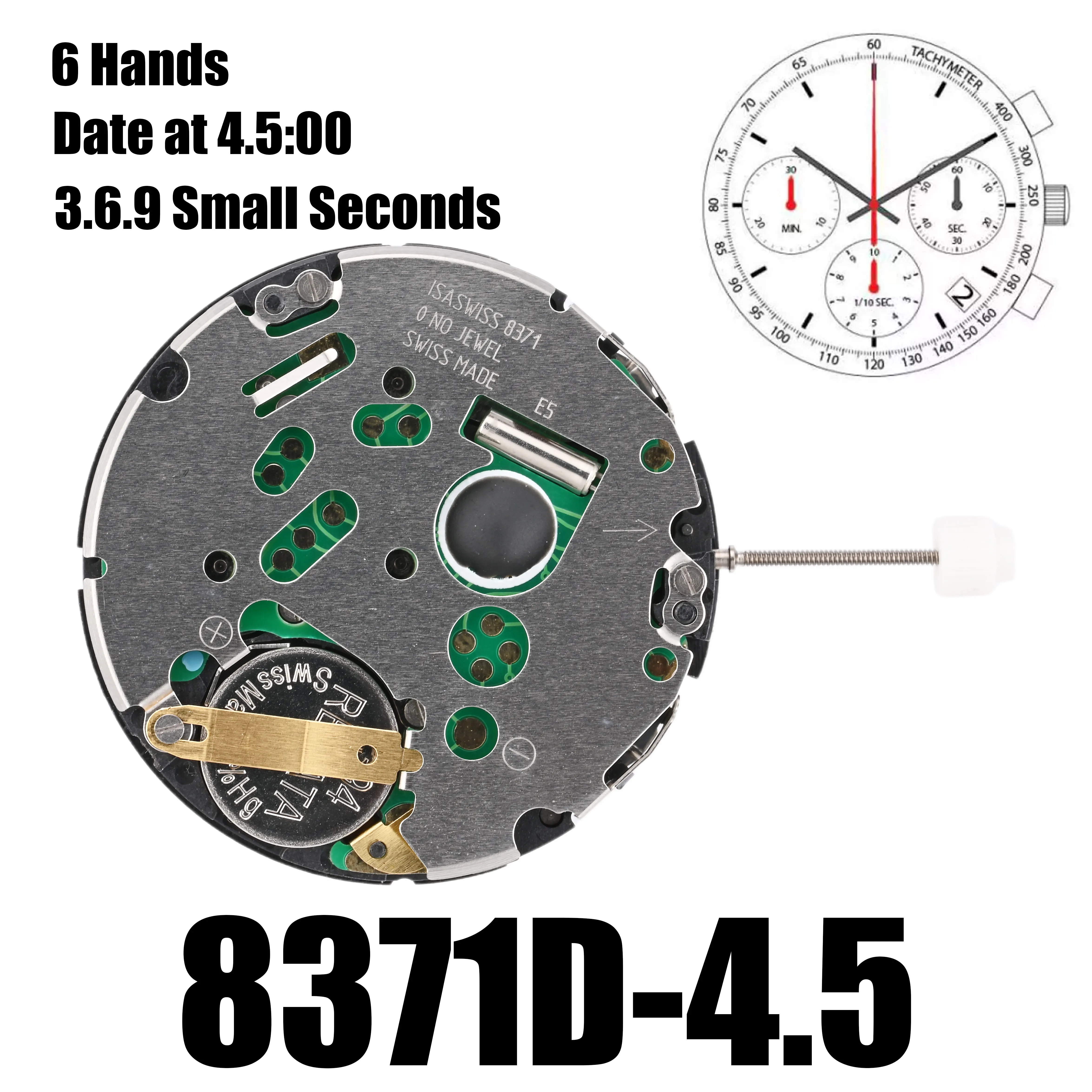 8371D Movement Original ISA 8371D Movement Date At 4.5 Multifunctional 3 Hands White 3.6.9 Small Seconds Sweep Second Movement