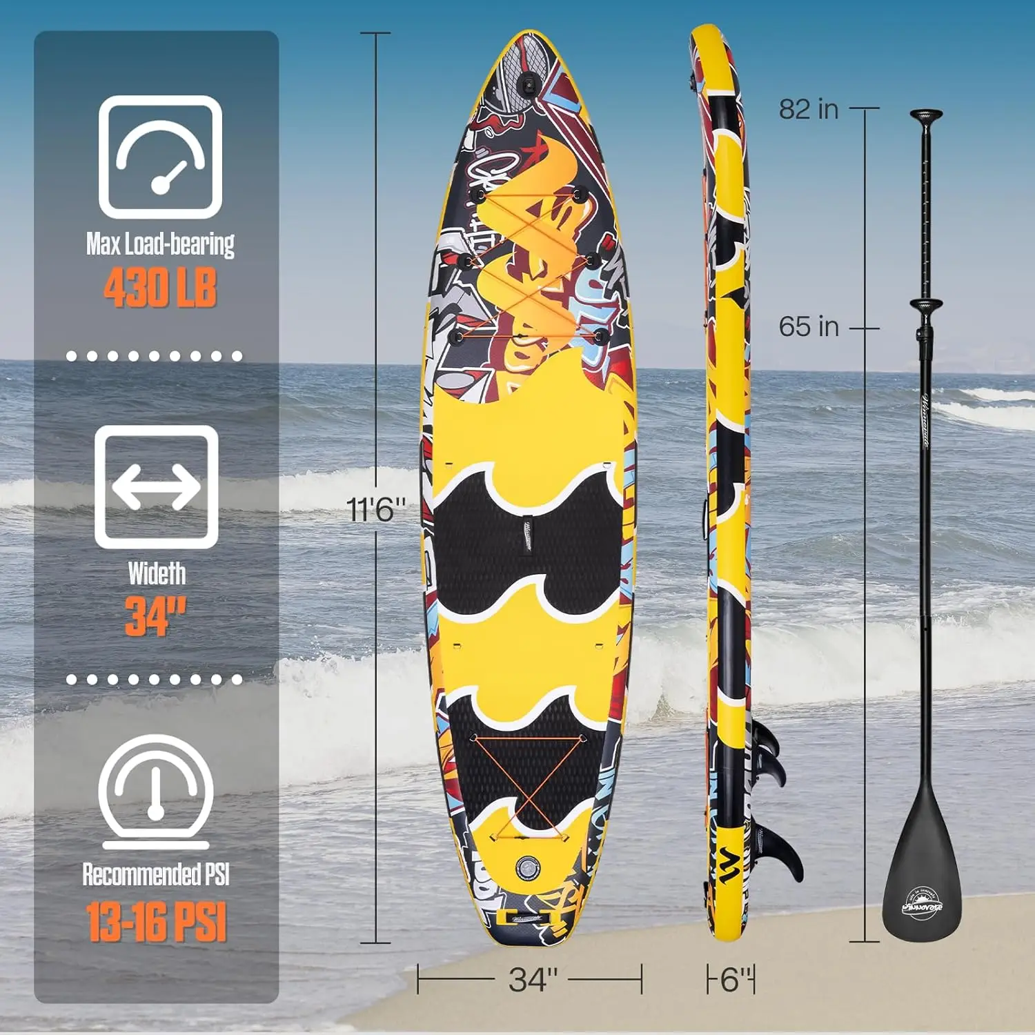 Inflatable Stand Up Paddle Board, Extra Wide Paddle Board for Adult/Family/2+1 People