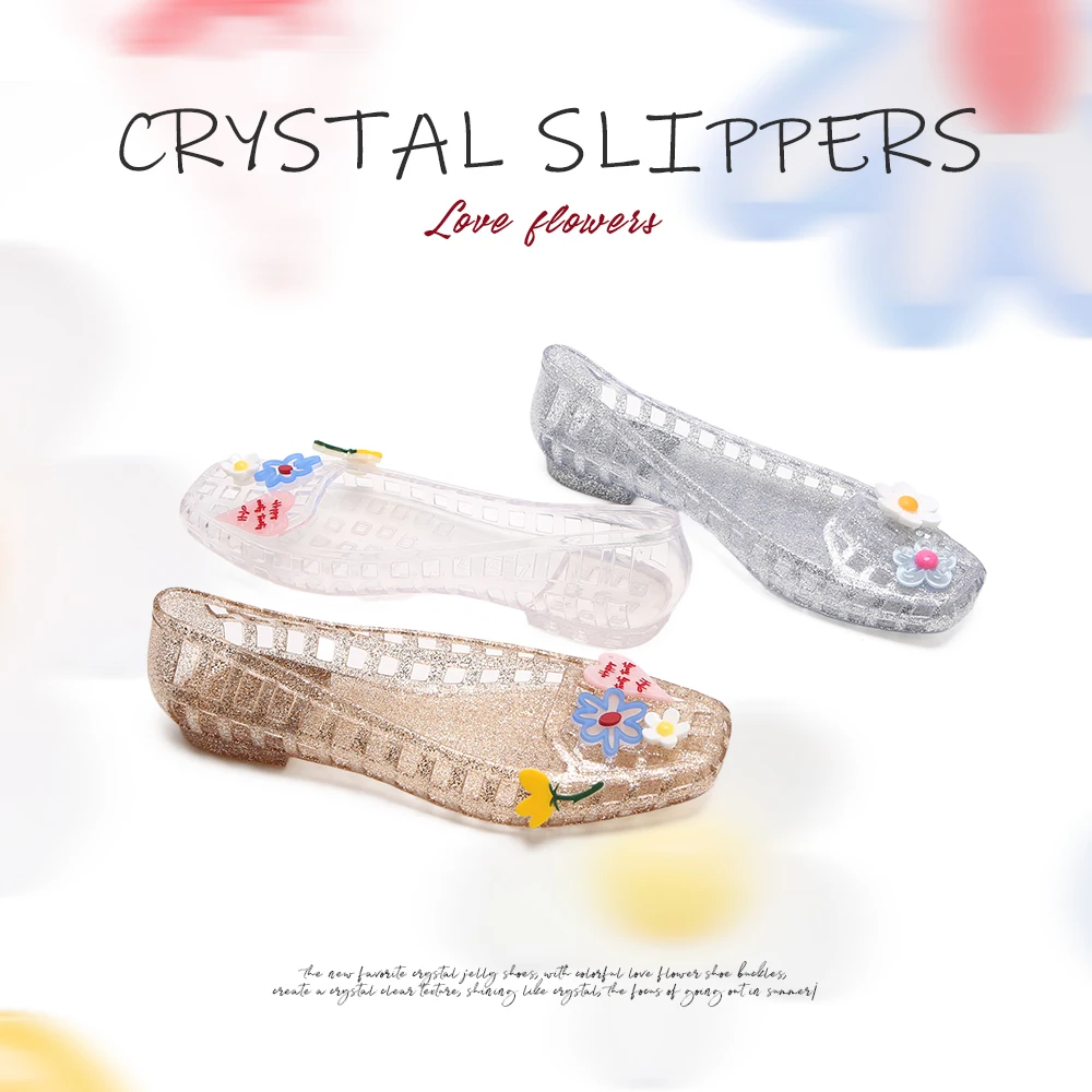 XIXITIAO Summer Women's Sandals French Crystal Casual Fashion Comfort Elegance Flat Hollow Jelly Shoes DIY Accessories Sandals view 5