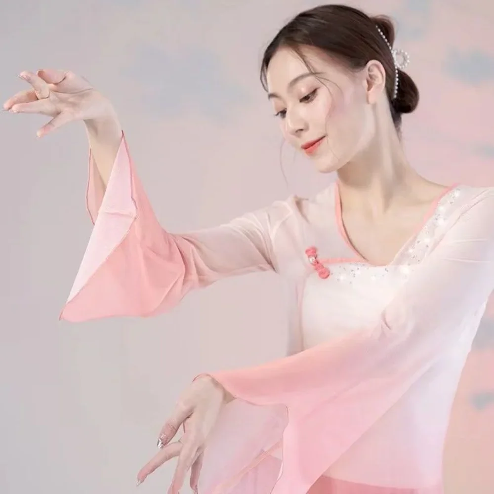 クラシックダンス衣装女性ボディ韻流れる糸の服中国舞踊の練習衣装フォークダンスのパフォーマンス衣装