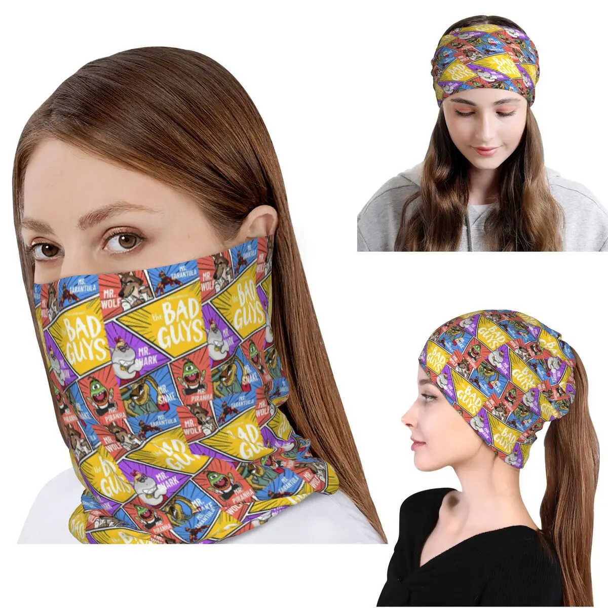 

The Bad Guys Cute Bandana Neck Gaiter Mask Scarf Multi-use Headband Beanies Hat Unisex Adult Winter
