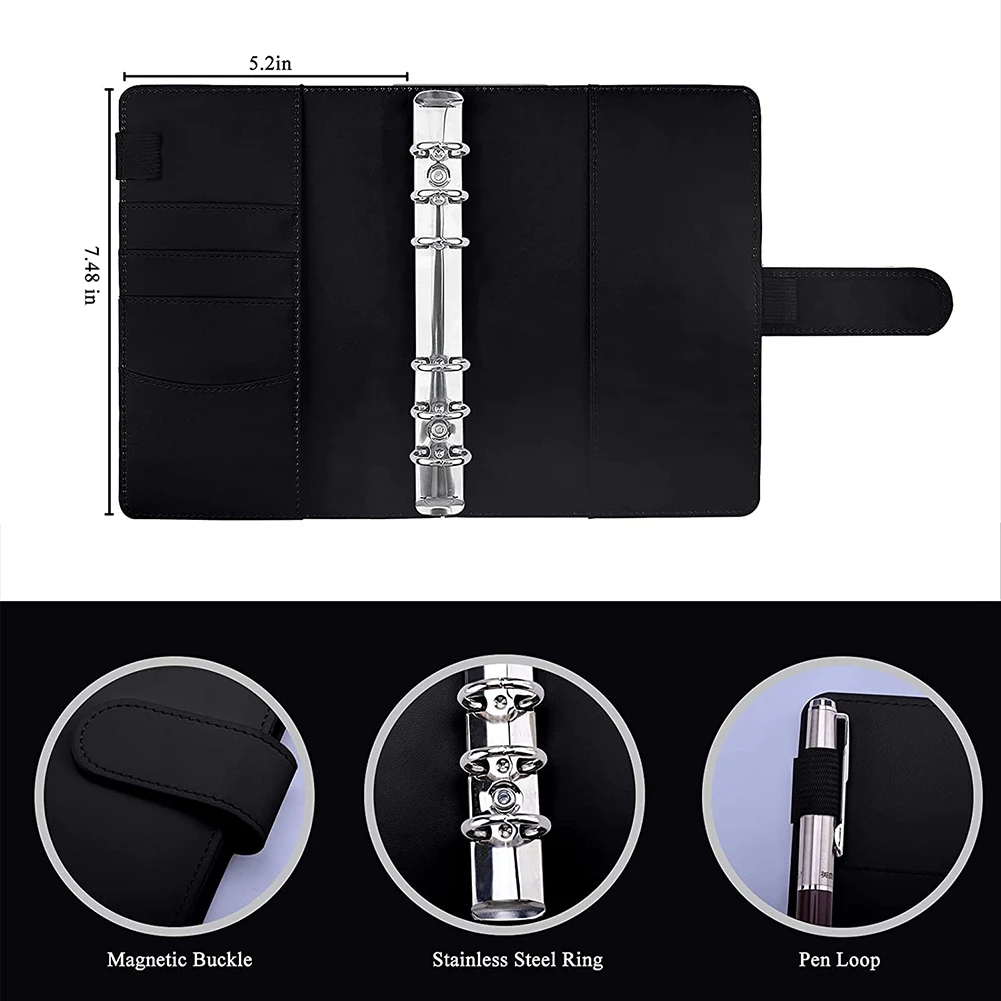 Обложка для бумаги A6, органайзер с 6 кольцами, карманами для бумаг и надписей A6, для экономии денег