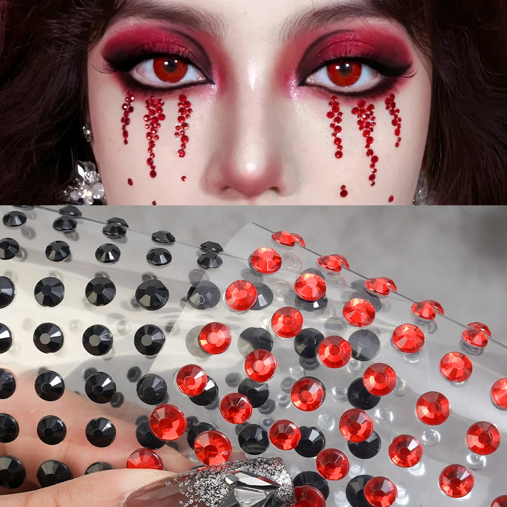 3D Red Black Face Diamond Sticker Crystal Jewel Halloween Purple Spider Rhinestone Temporary Tattoo Stickers Festival DIY Makeup