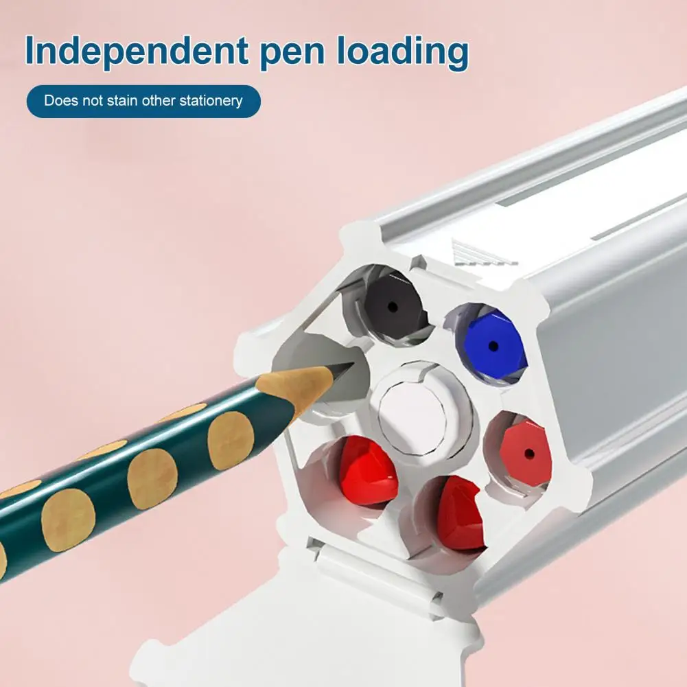 1 Set 20cm Pen Box With 6 Pencils 1 Eraser And Ruler Sharpener Hexagon Children Pencil Holder Case Container School Supply Gifts