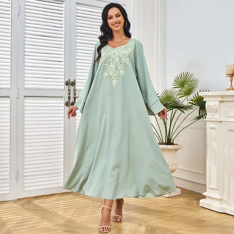 KAF Loose Plus Size Women Party Dress 2025 Spring Autumn New Pattern Embroidery Design Arabic Female Casual Daily Dresses